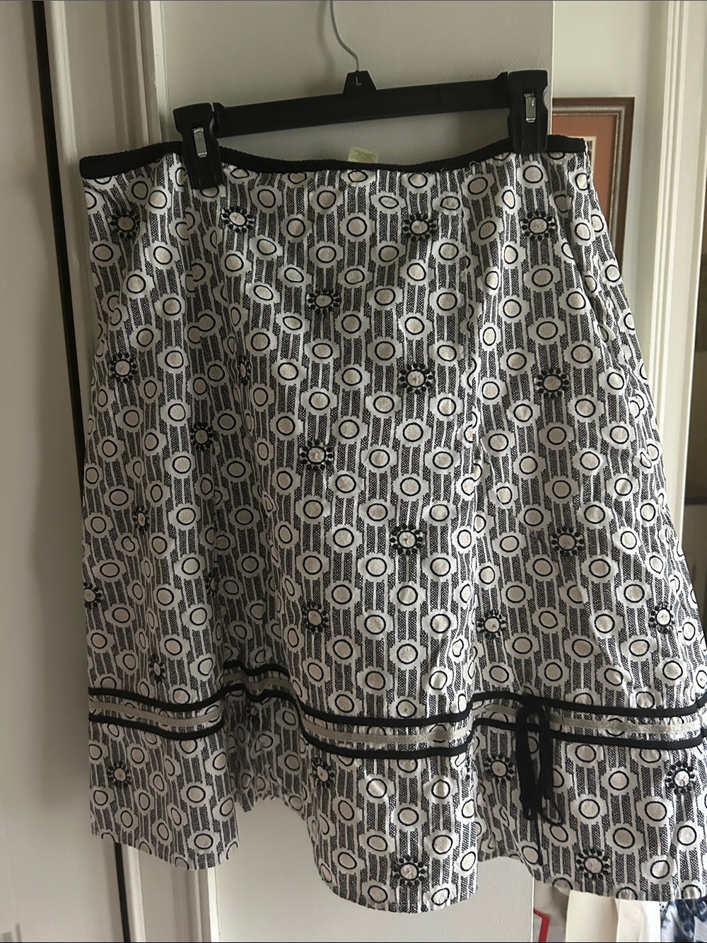 Sigrid Olsen Black & White Geometric Floral A-Line Skirt